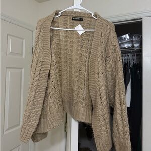 Blank NYC Tan Cable-Knit Open Cardigan